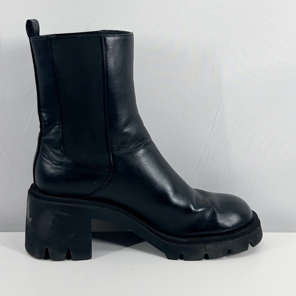 Zara Black Leather Chelsea Ankle Boots Track Sole Platform Size 8 - Picture 4 of 9
